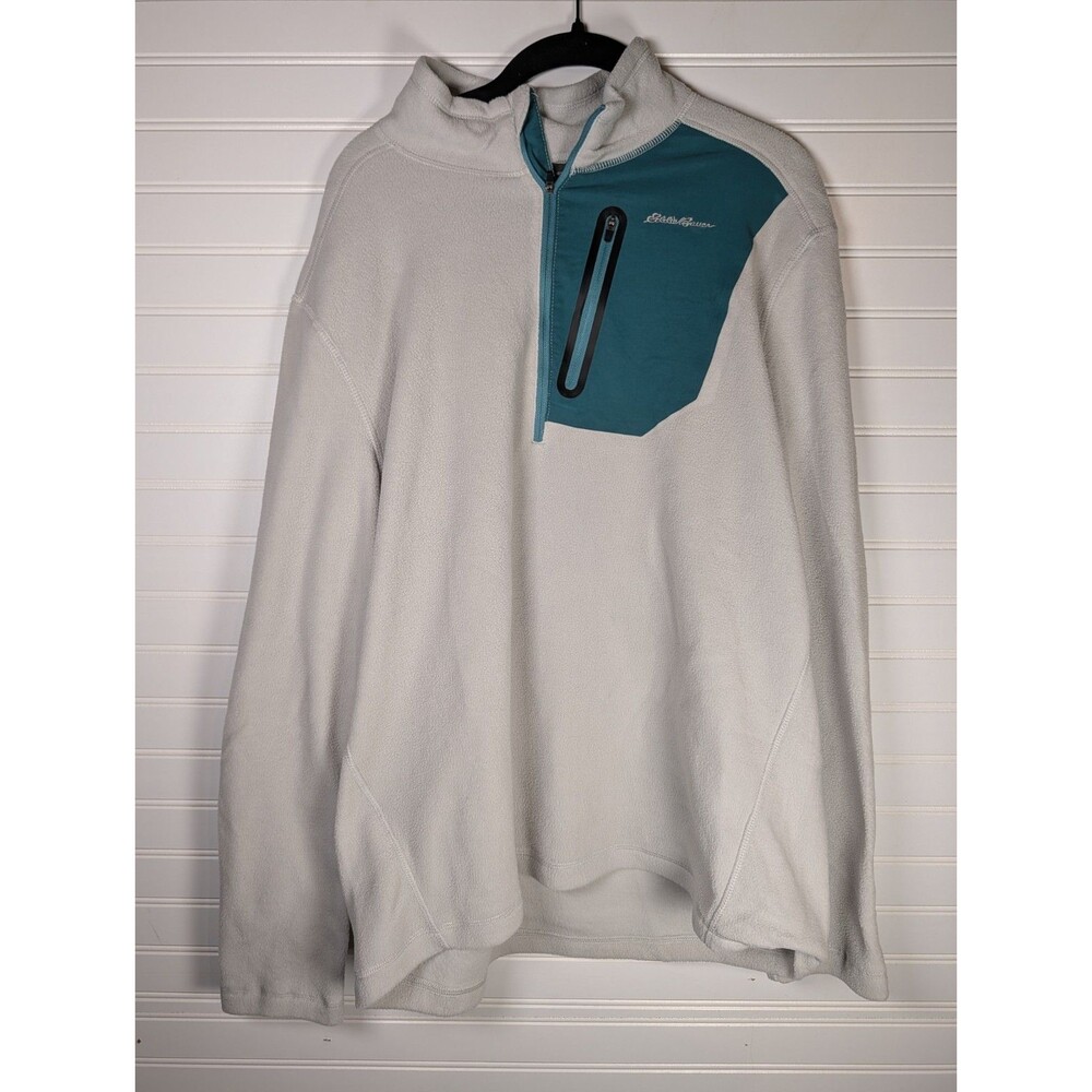 Eddie Bauer Mens L Quarter Zip Pullover White And Green EM31LK119P